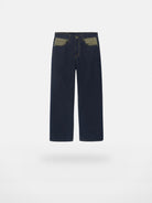 NANS 12oz Plaid Patchwork Straight Jeans in Denim