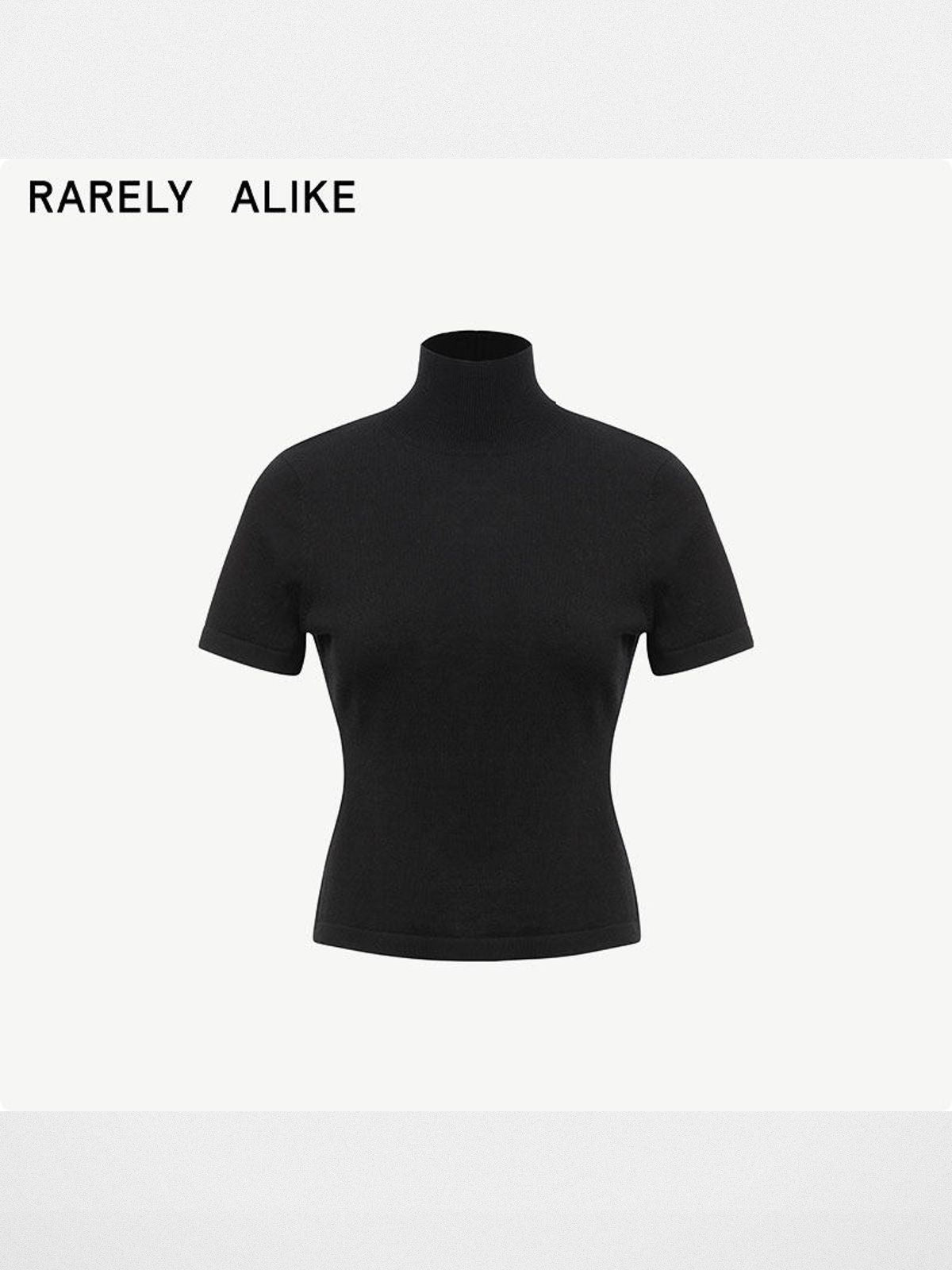 RARELY ALIKE Open Back Wool Mock Neck Top in Black