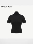 RARELY ALIKE Open Back Wool Mock Neck Top in Black