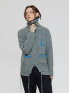 LOSTCTRL Double Zip Embroidered Cardigan in Gray - On Model