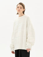 LOSTCTRL Wavy Stripe Textured Sweater in White - On Model