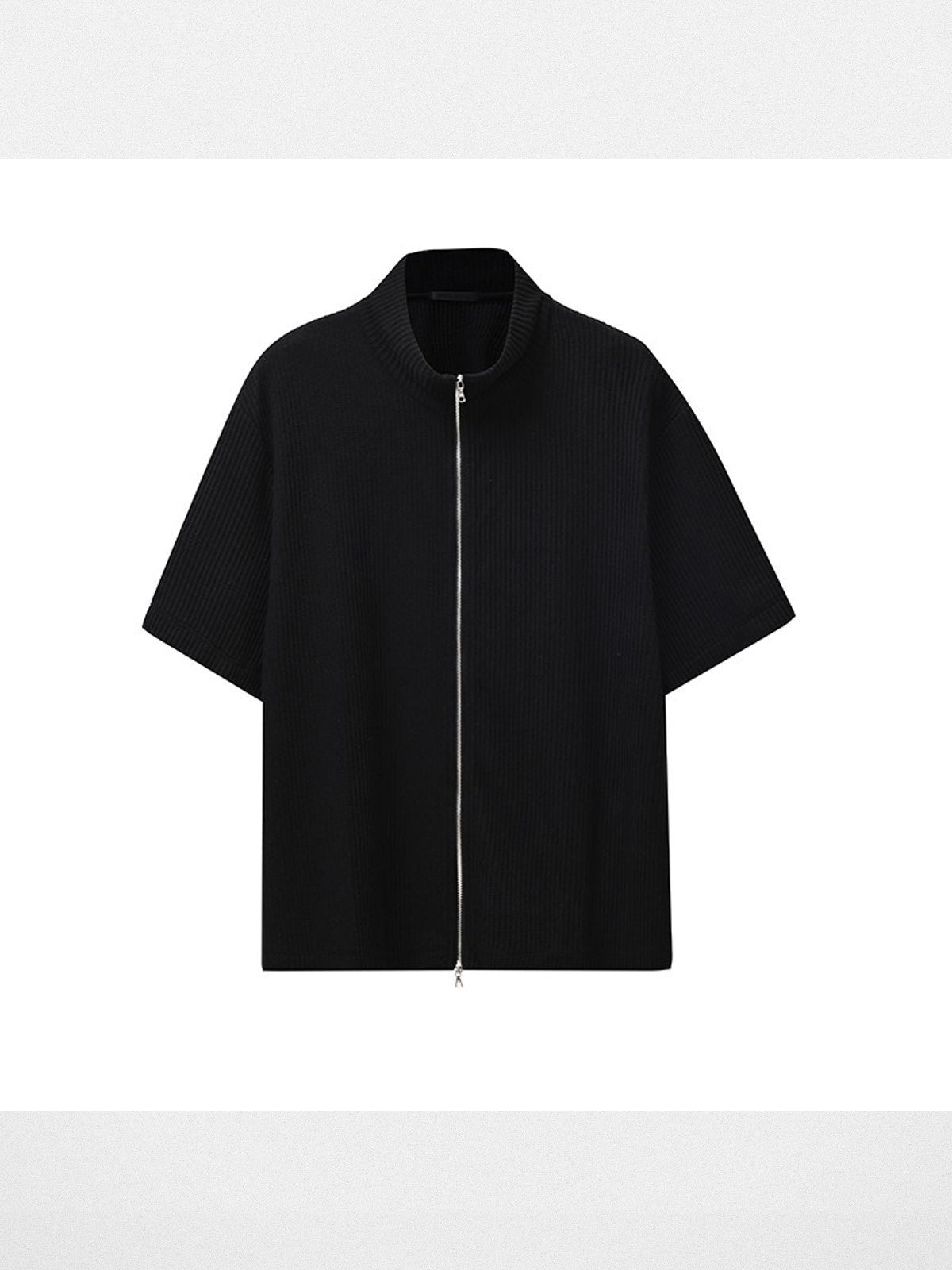 Roolrren Homme Ribbed Wool Blend Zip Up Top in Black