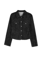 THELIGHT OFFICIAL Textured Cropped Denim Jacket in Black