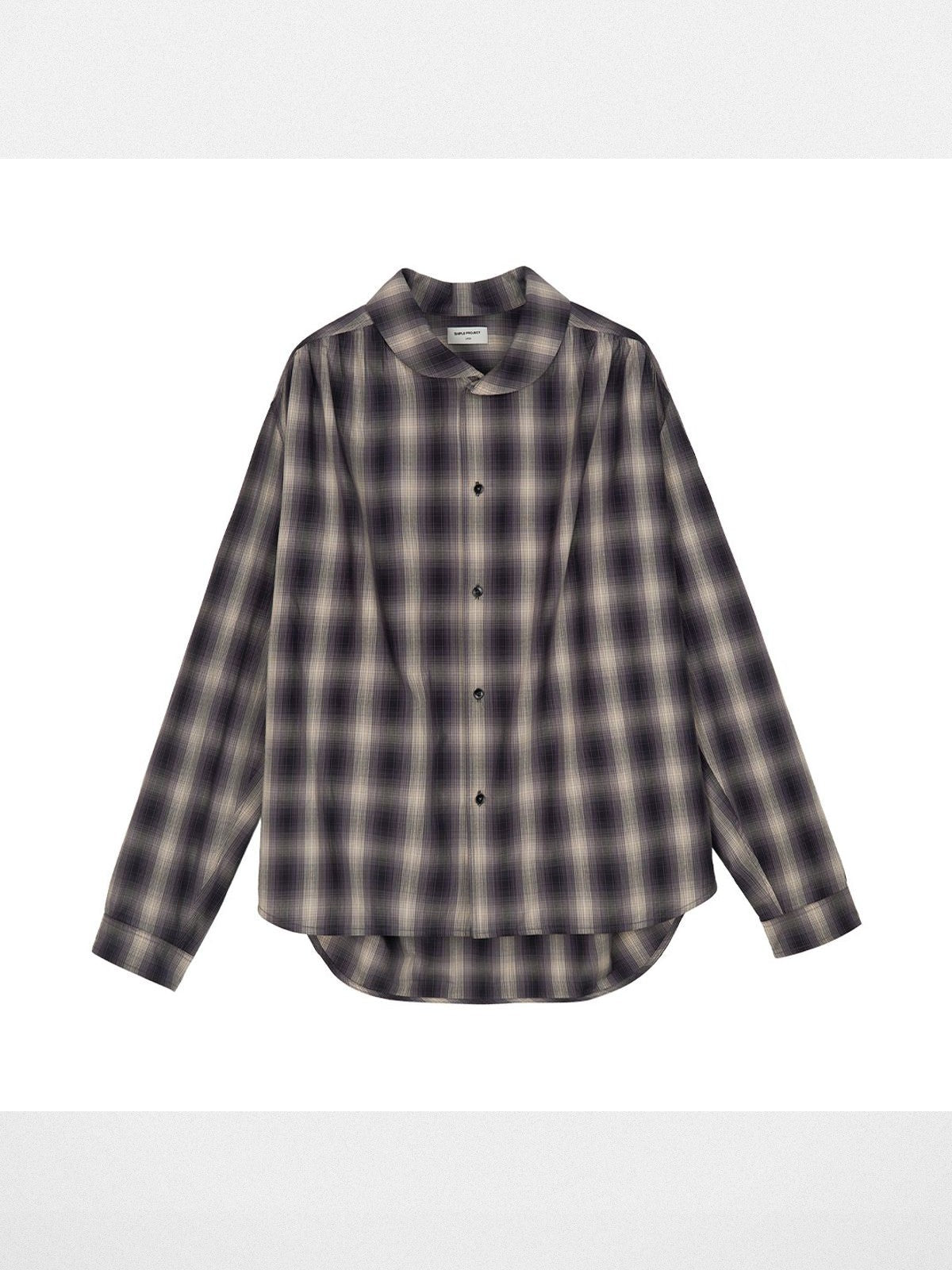 Simple Project Ruched Plaid Shawl Collar Shirt in Off-White
