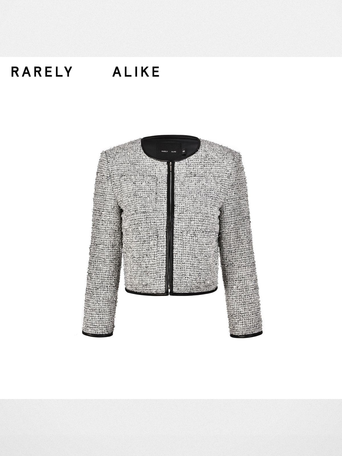 RARELY ALIKE Silver Sequin Tweed Cropped Jacket in Silver