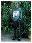 TRIANGLE PROJECT Heavyweight Distressed Graphic Hoodie in Gray - On Model