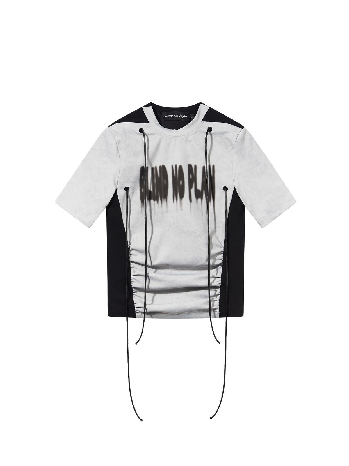 BLINDNOPLAN Contrast Panel Ruched Graphic Tee in White
