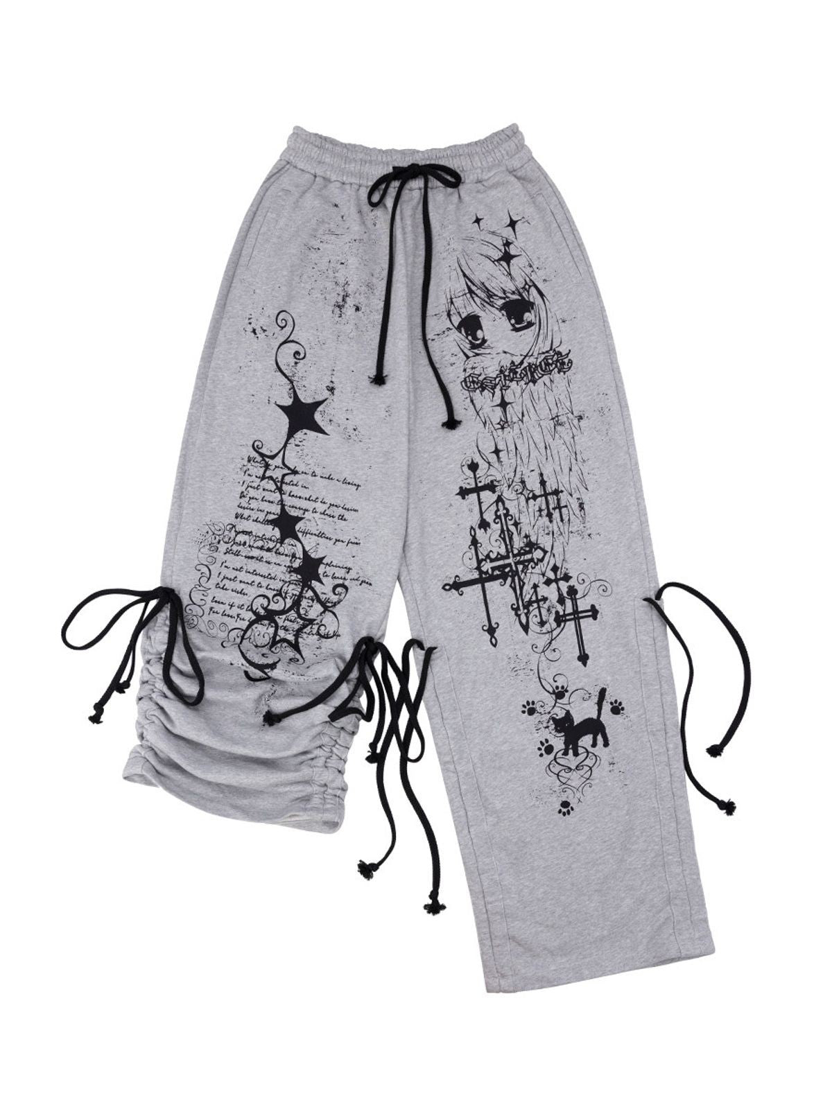 CFIERCE Angel Graffiti Stacked Sweatpants in Gray