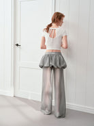 PUKI Open Back Bow Detail T Shirt in White - On Model