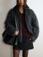 RandomPiece Shaggy Wool Blend Zip Jacket in Gray - On Model