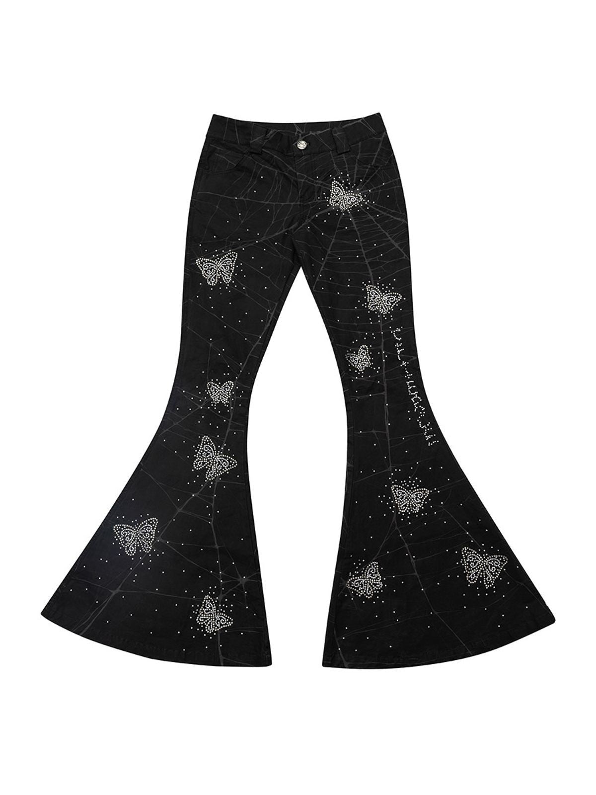 CFIERCE Spider Web Butterfly Flared Pants in Black