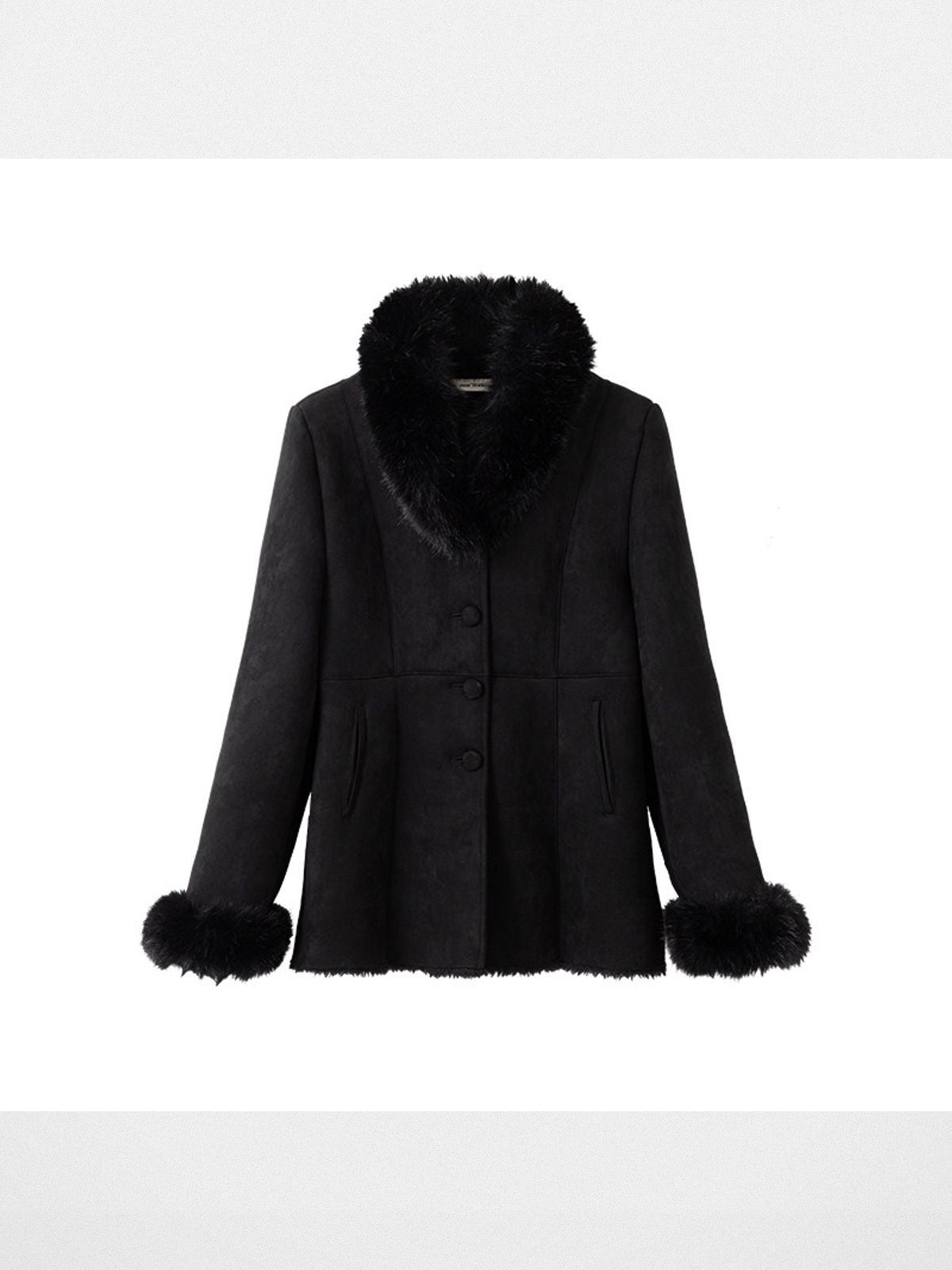 ACSENSE STUDIO Faux Suede Jacket with Faux Fur Collar in Black