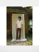 Retro 21 Fringed Lace Knit Cuban Collar Shirt in White - On Male Model