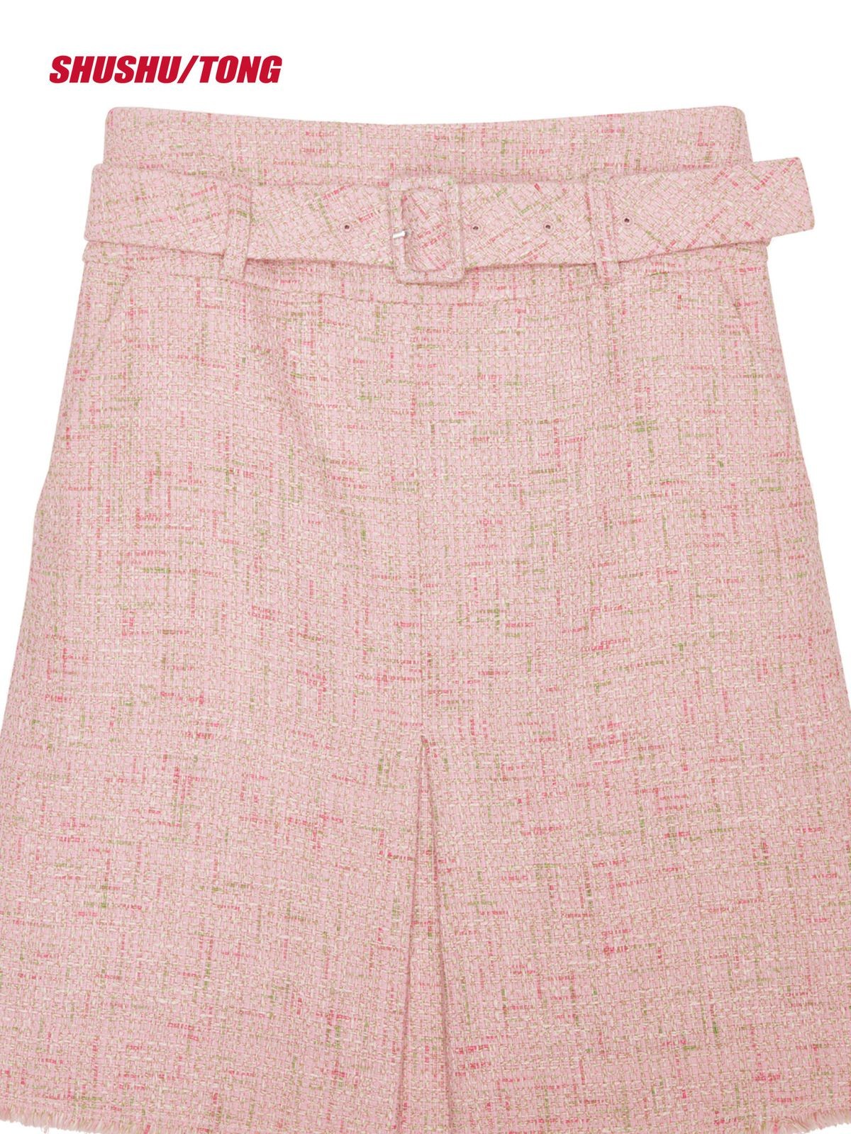 SHUSHUTONG Belted Box Pleat Skirt in Pink