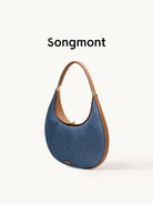 Songmont Denim Leather Crescent Bag in Blue