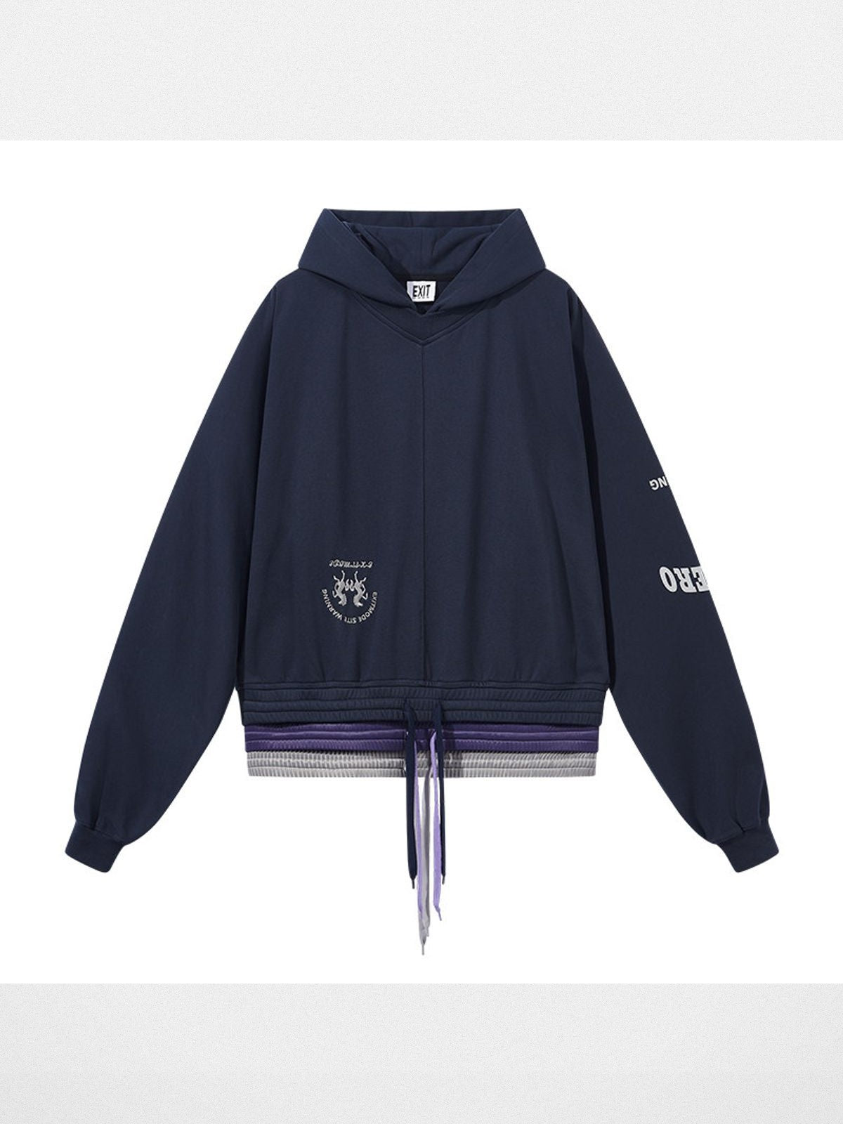 BLINDNOPLAN Spliced Layered Waistband Hoodie in Navy Blue