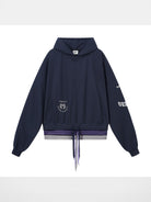 BLINDNOPLAN Spliced Layered Waistband Hoodie in Navy Blue