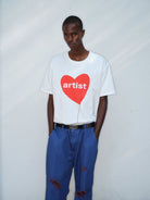 TRIANGLE PROJECT Heart Print Cotton T Shirt in White - On Model