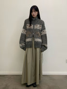 NeverSeez Fair Isle Dog Zip Up Cardigan in Gray - On Female Model