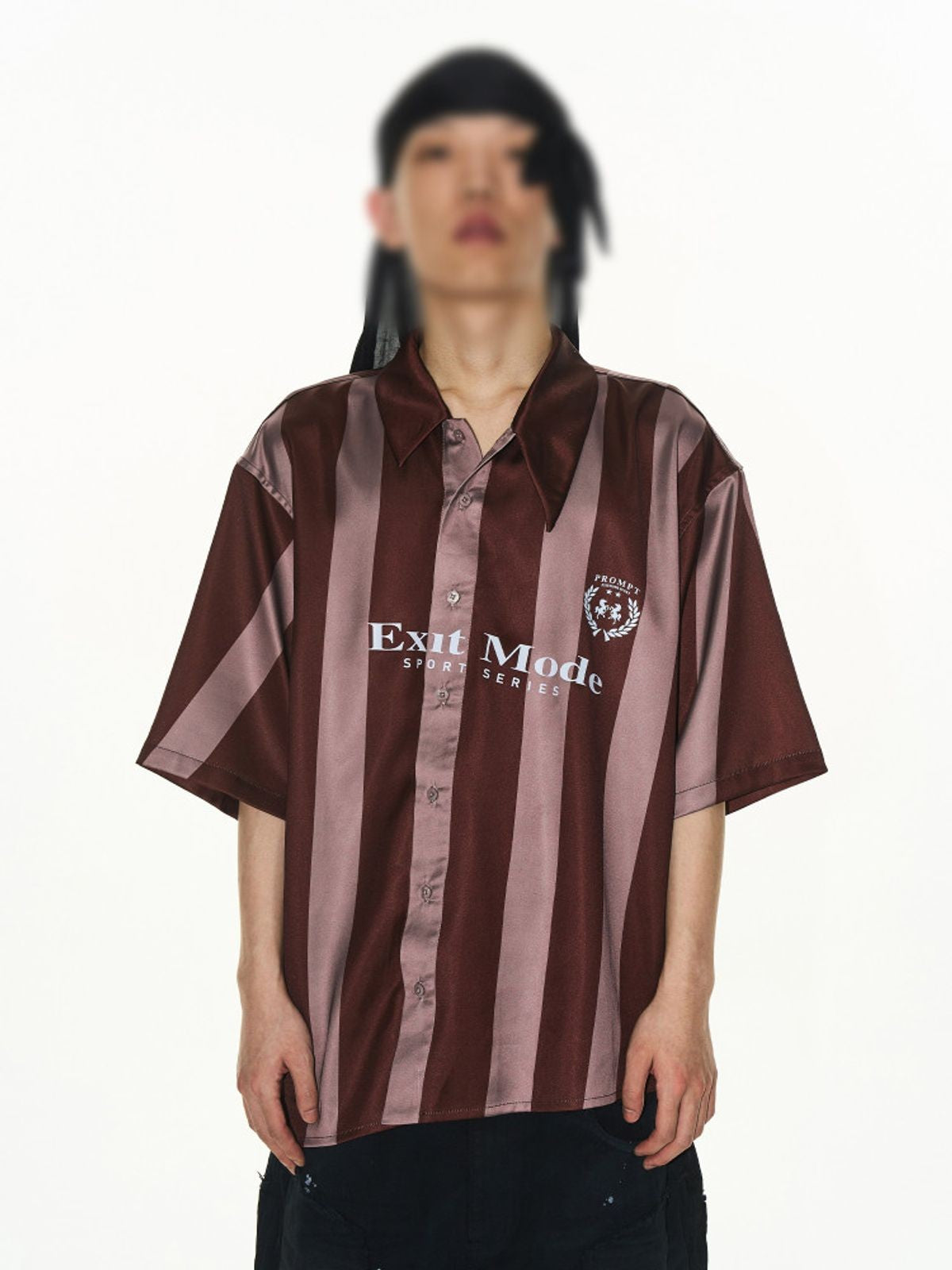 BLINDNOPLAN Burgundy Digital Stripe Shirt in Burgundy - On Model