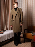 SOD Oversized Double Breasted Wool Blend Coat in Green - On Model