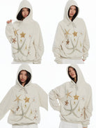 THELIGHT OFFICIAL Starfish Embroidered Fleece Hoodie in Beige - On Model