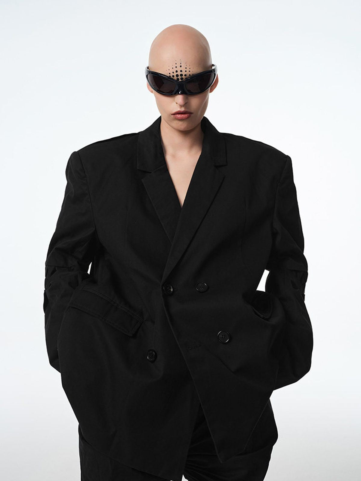 TRIANGLE PROJECT Deconstructed Origami Blazer in Black - On Model