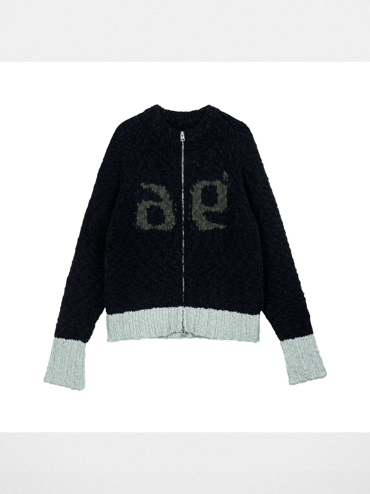 Simple Project Color Block Wool Blend Zip Cardigan in Gray