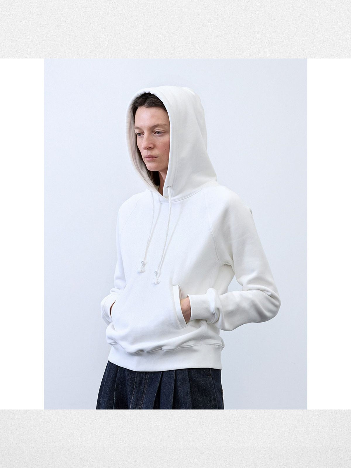 RandomPiece Cropped Cotton Lyocell Hoodie in White - On Model