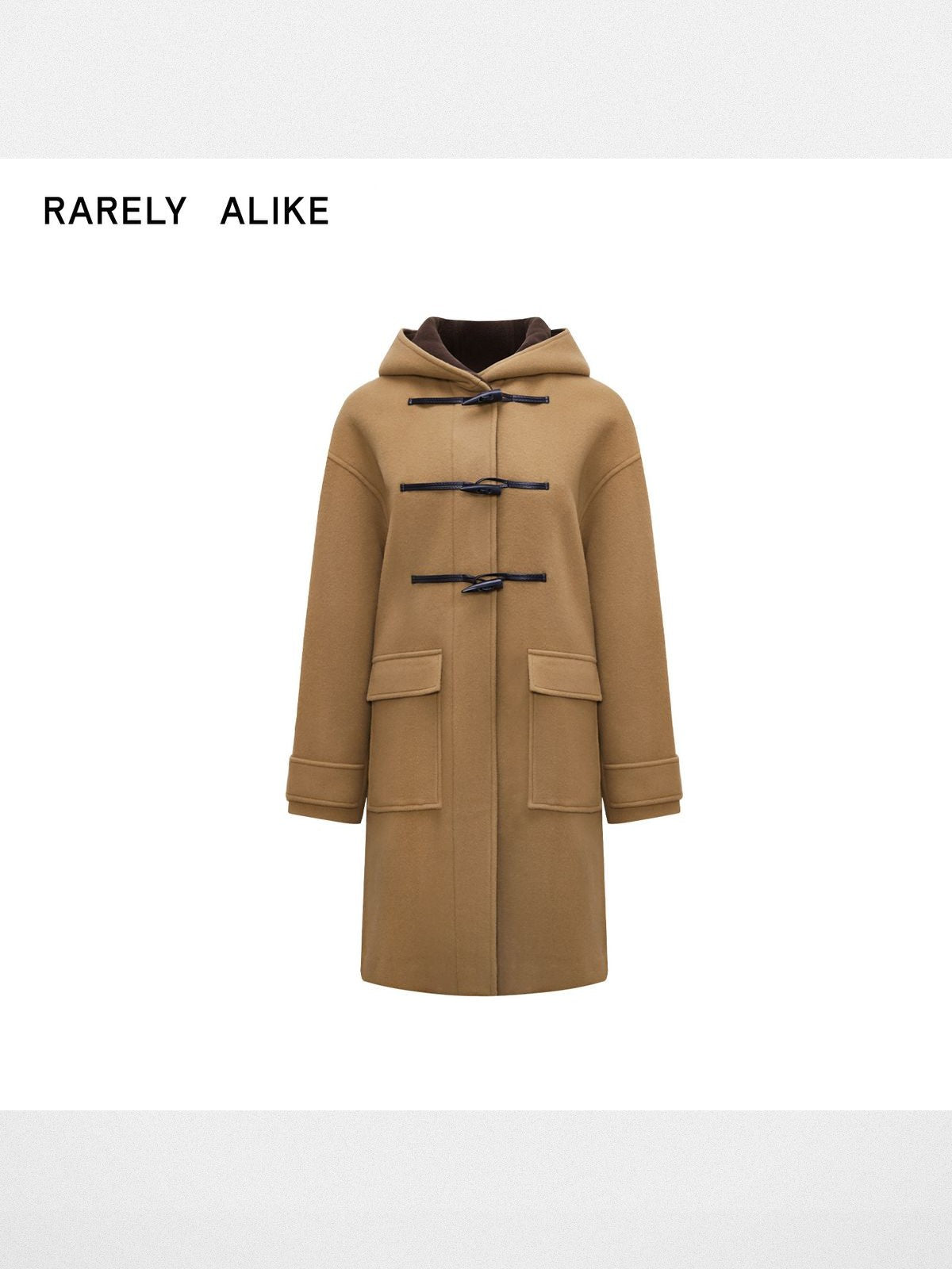 RARELY ALIKE Hooded Lambswool Duffle Coat in Beige