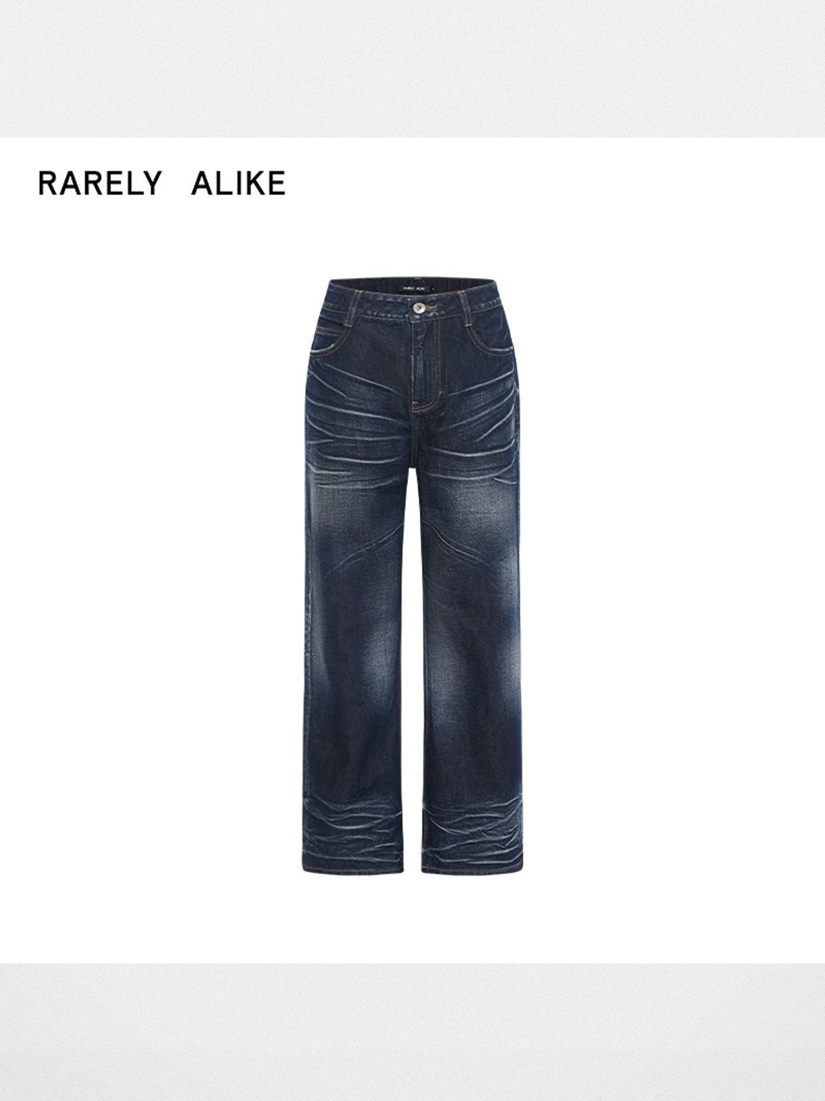 RARELY ALIKE Washed Low Rise Straight Jeans in Blue
