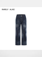 RARELY ALIKE Washed Low Rise Straight Jeans in Blue