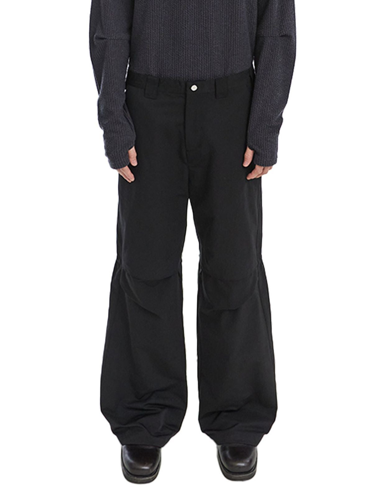 NeverSeez Spliced Micro Flare Trousers in Black - On Model