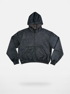 UNKNOWNWORLD Hand Waxed Cotton Zip Up Hoodie in Black