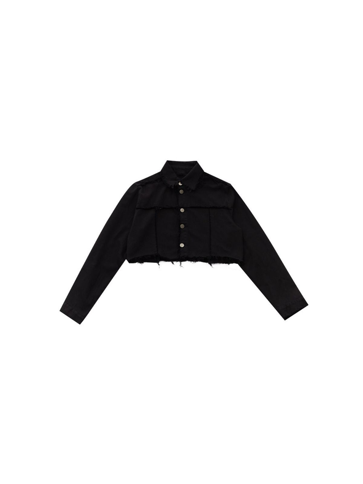 THELIGHT OFFICIAL Raw Hem Cropped Denim Jacket in Black