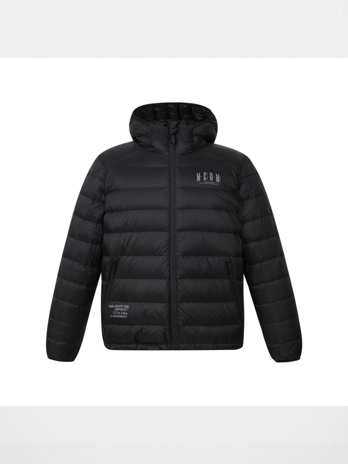 MEDM Lightweight Goose Down Hooded Puffer in Black