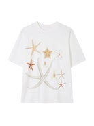 THELIGHT OFFICIAL Rhinestone Starfish Motif T Shirt in White