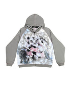 CFIERCE Abandoned Bunny Print Zip Up Hoodie in Gray