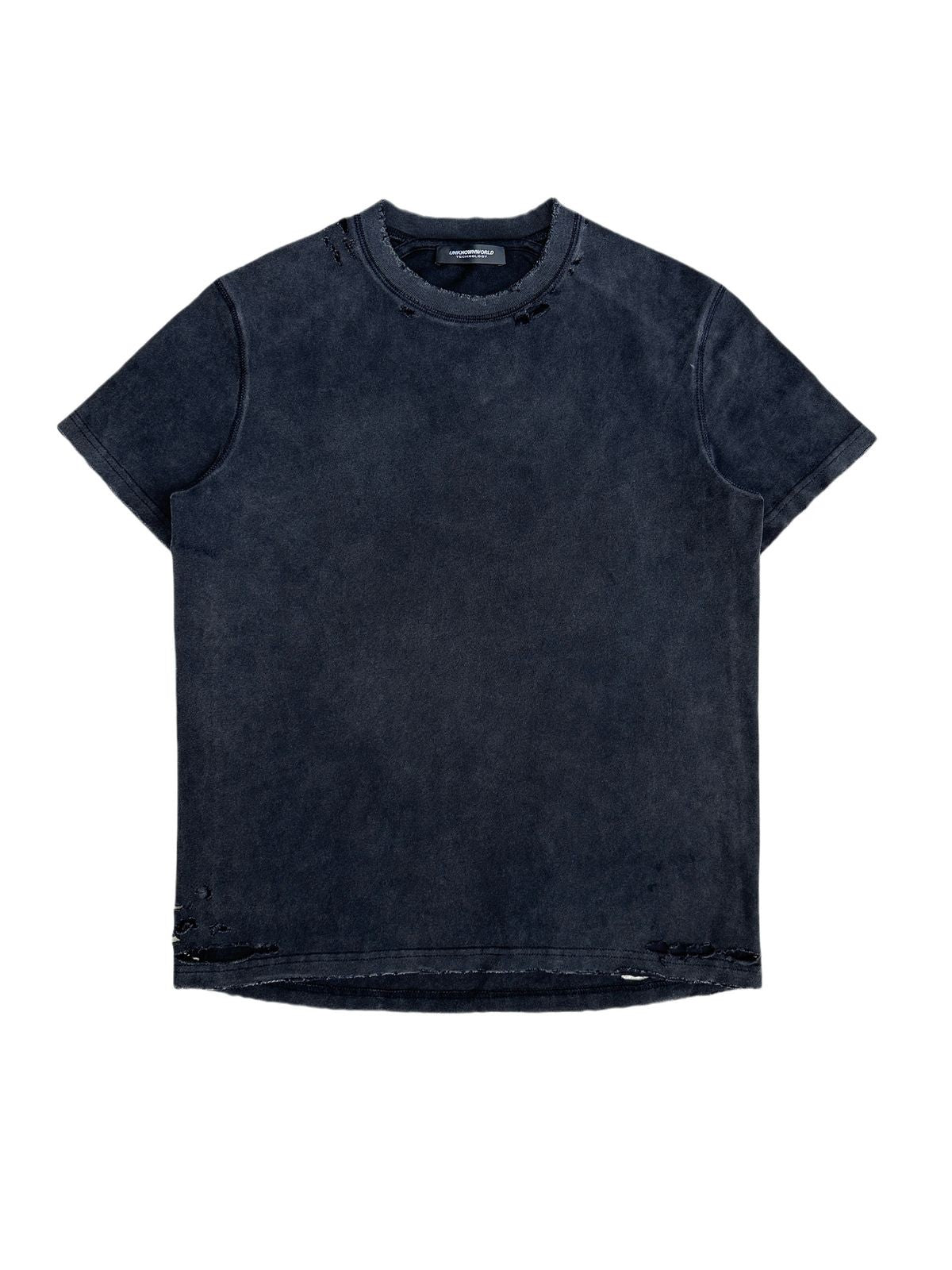 UNKNOWNWORLD Washed Distressed Slim Fit T Shirt in Black