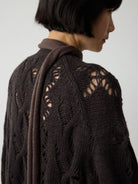 RandomPiece 100 Wool Openwork Tie Front Cardigan in Brown - Detail