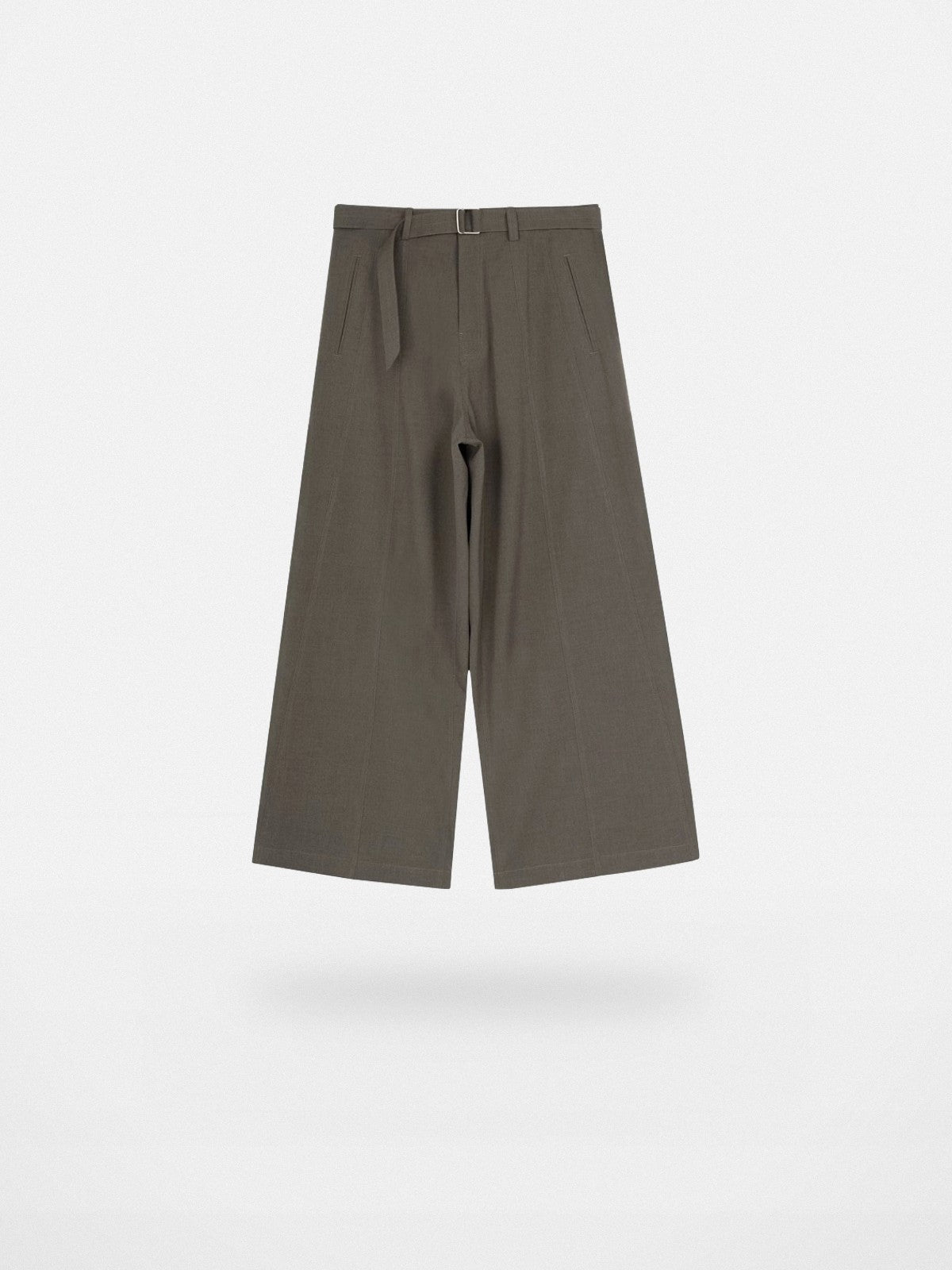 Simple Project Curved Panel Belted Wide Leg Trousers in Beige