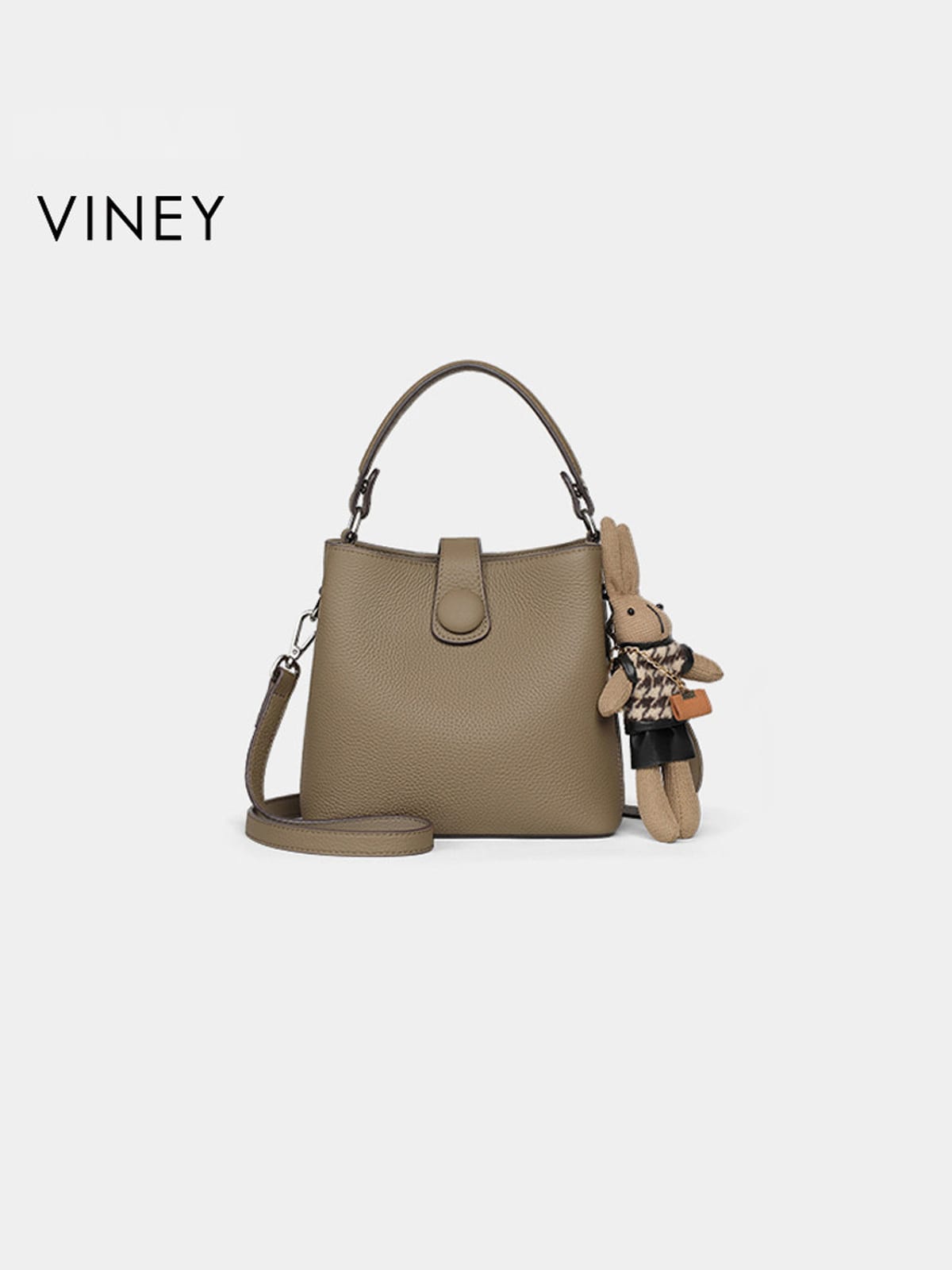 VINEY Top Grain Leather Bucket Bag in Beige