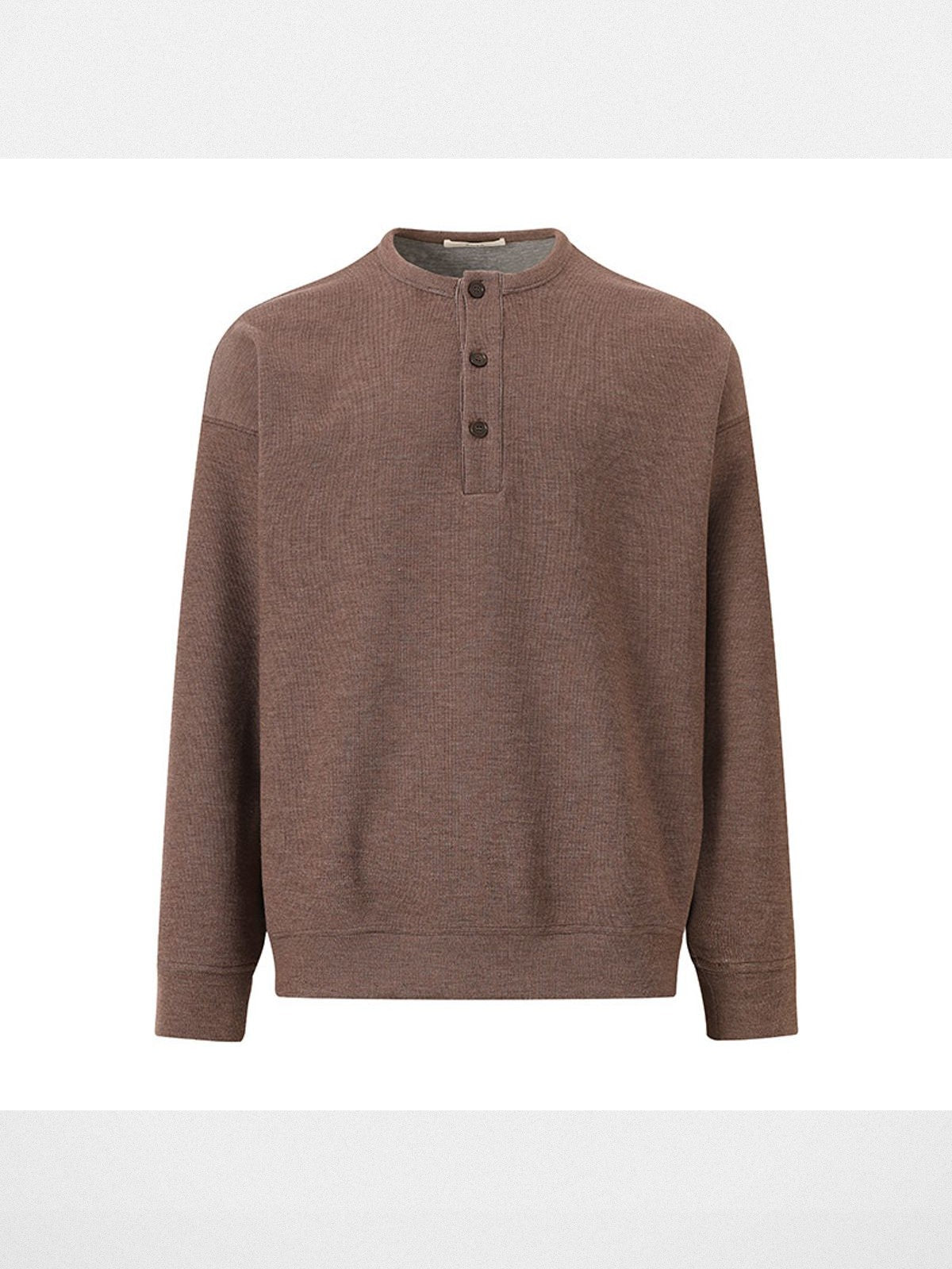 ROYA Wool Blend Melange Henley Sweatshirt in Brown