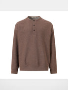ROYA Wool Blend Melange Henley Sweatshirt in Brown