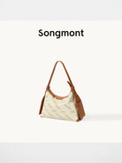 Songmont Monogram Canvas Leather Hobo in Beige