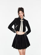 PUKI Frog Button Stand Collar Jacket in Black - On Model