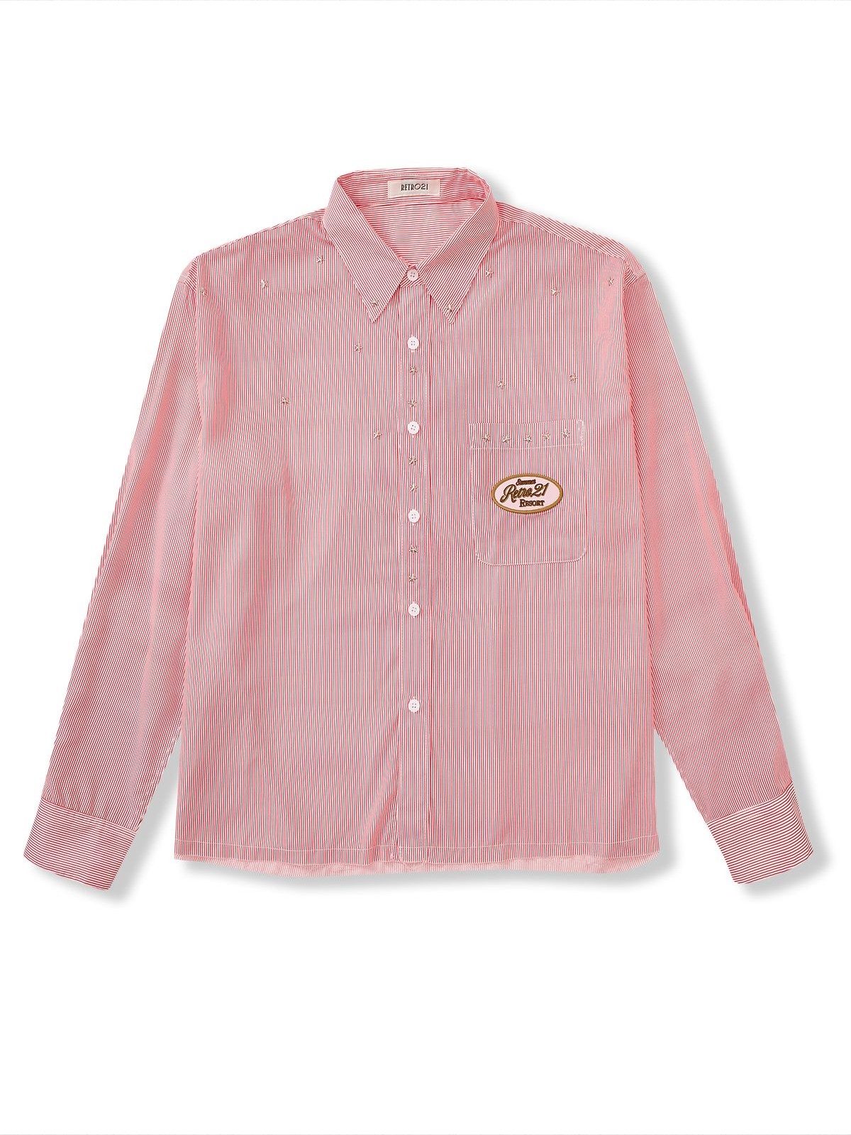 Retro 21 Star Studded Striped Cropped Shirt in Pink