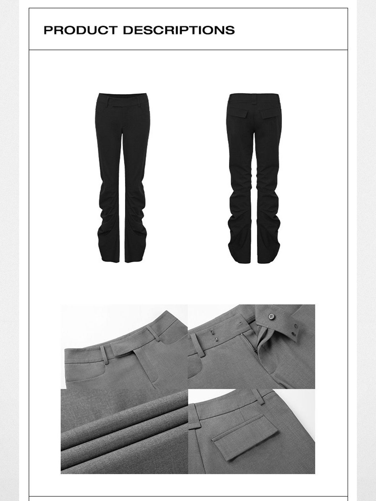 RARELY ALIKE Curved Leg Flared Suit Pants in Black