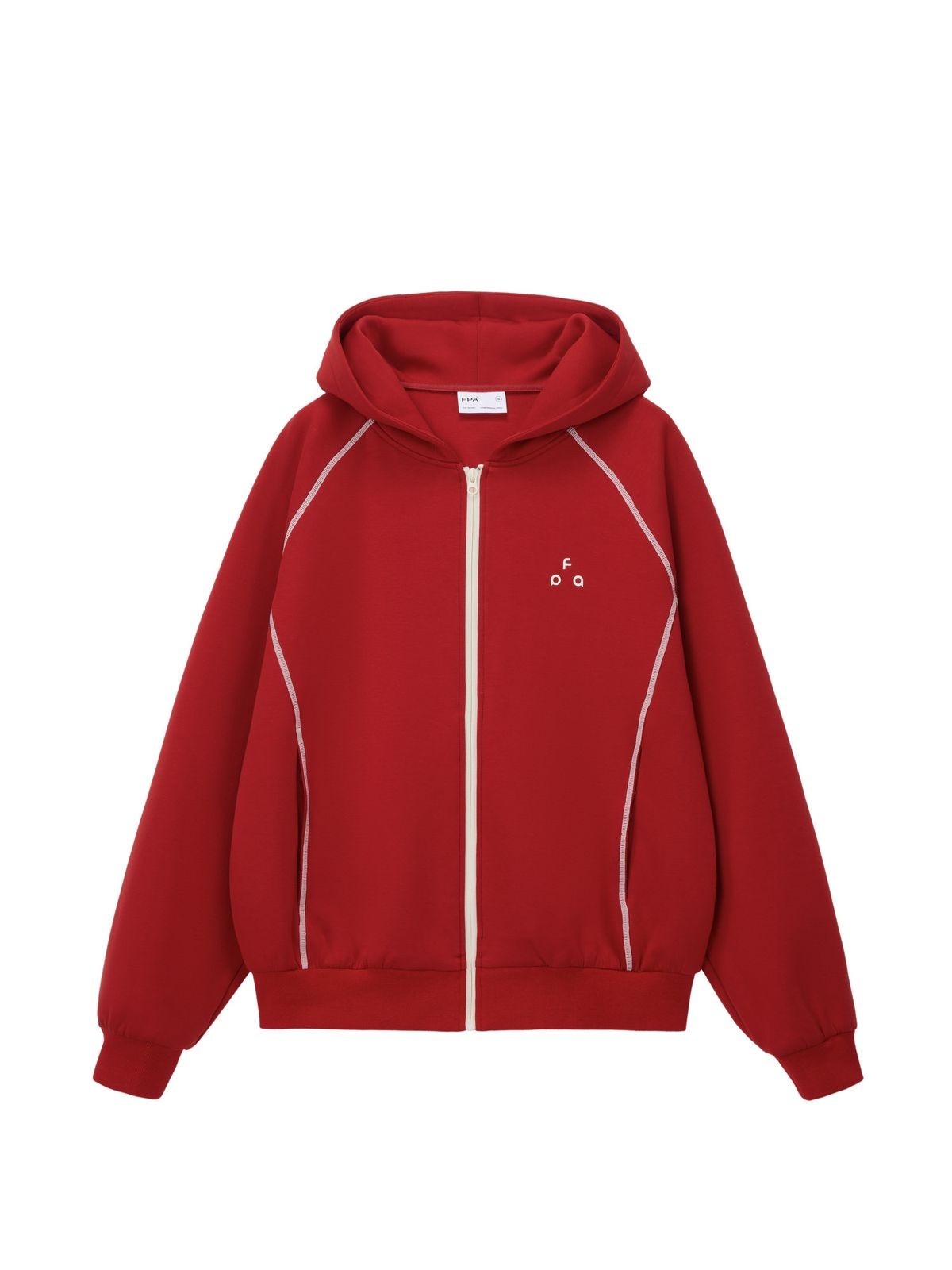 FPA Contrast Stitch Zip Up Hoodie in Red