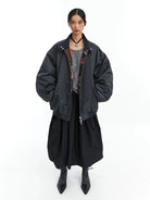 NeverSeez 3M Thinsulate Padded Bomber Jacket in Gray - On Female Model